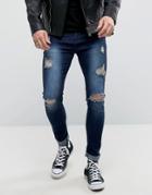 Roadies Of 66 Skinny Fit Jeans With Abbrasions - Blue