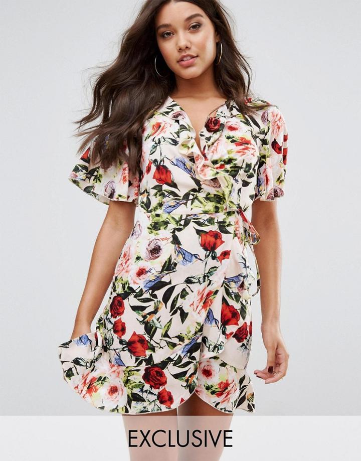 Prettylittlething Frill Wrap Mini Dress - Pink