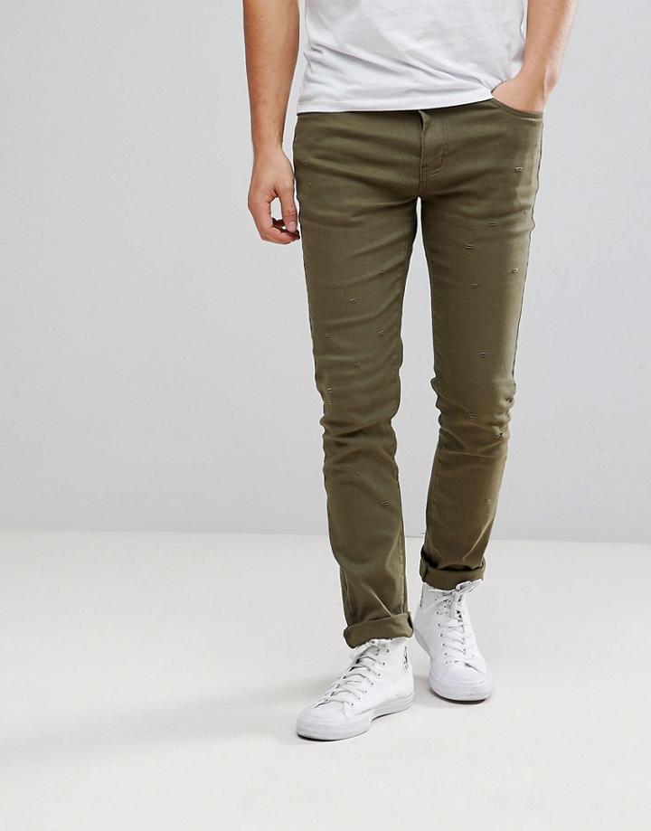 Black Kaviar Skinny Jeans In Khaki With Distressing - Green