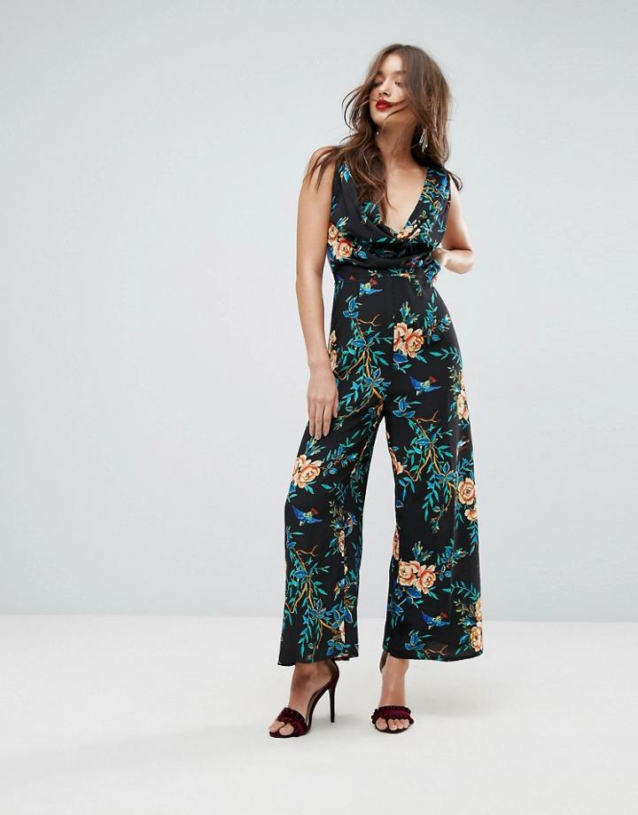 Asos Cowl Neck Jumpsuit In Print - Multi