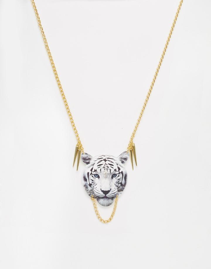 Suzywan Tiger Head Necklace - White
