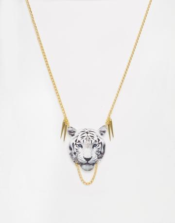 Suzywan Tiger Head Necklace - White