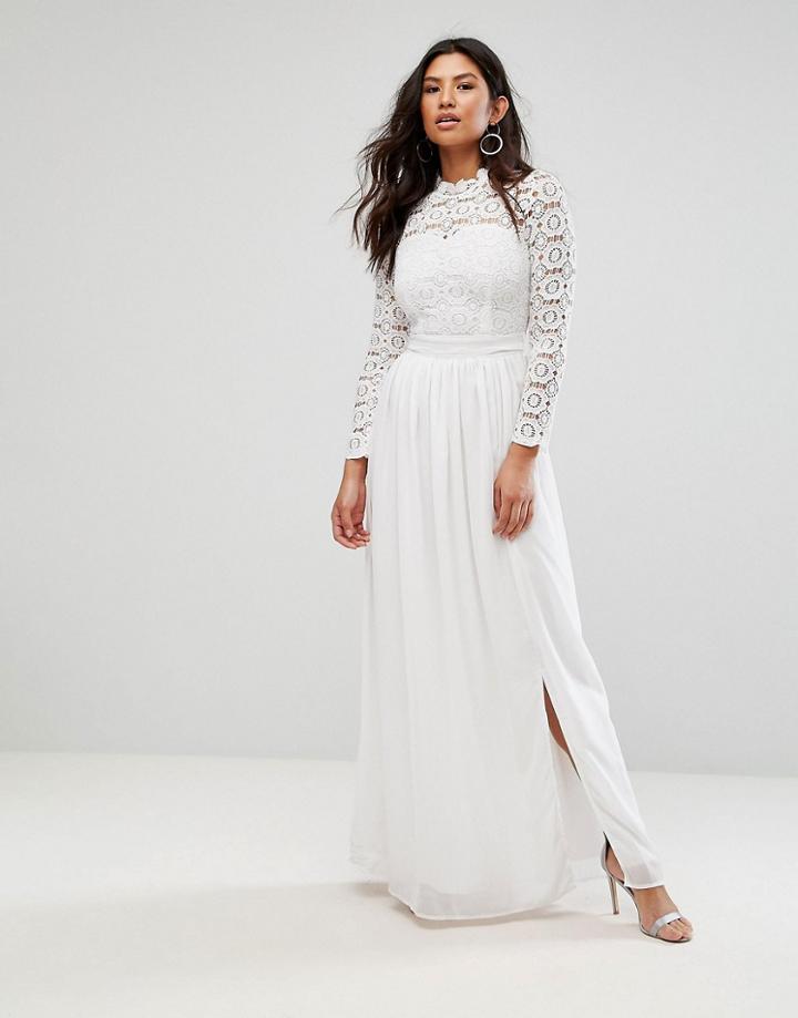 Club L High Neck Crochet Maxi Dress - Cream