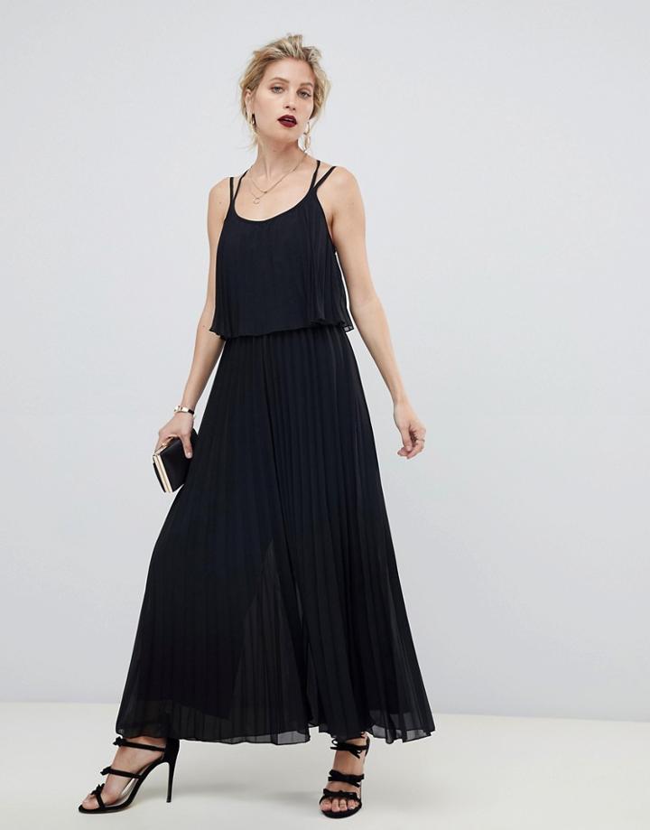 Asos Design Pleated Crop Top Jumpsuit - Black