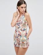 Ax Paris Halterneck Printed Romper - Multi