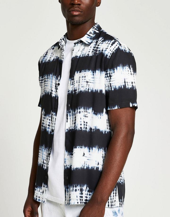 River Island Short Sleeve Tie Dye Shirt In Black