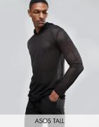 Asos Tall Oversized Long Sleeve T-shirt With Hood In Mesh - Black