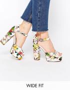 New Look Wide Fit Floral Print Platform Heeled Sandals - Multi