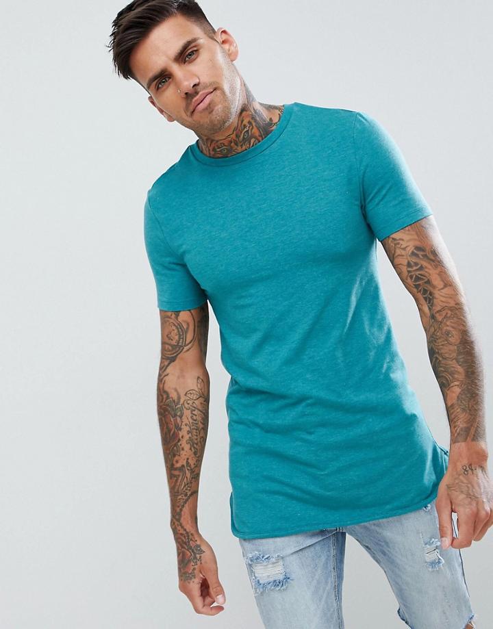 Asos Design Longline Muscle Fit T-shirt With Bound Curved Hem - Green