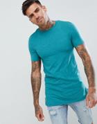 Asos Design Longline Muscle Fit T-shirt With Bound Curved Hem - Green