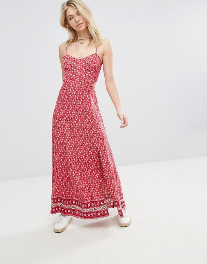 Hollister Smock Maxi Dress With Tile Print Detail - Red