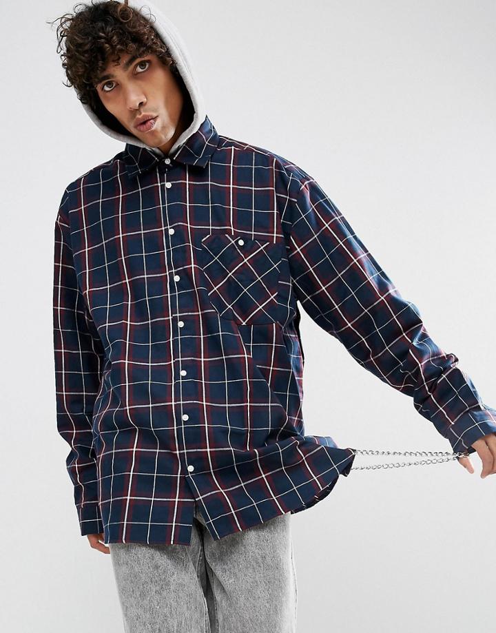 Dead Vintage James Skater Fit Checked Shirt - Navy