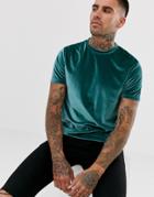 Asos Design Longline Velour T-shirt In Blue - Blue