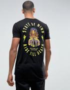 Asos Super Longline T-shirt With Eagle Back Print And Stepped Hem - Black