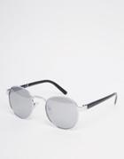 Asos Round Sunglasses In Silver With Clip Detail - Silver