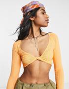 Bershka Twist Front Long Sleeve Top In Bright Orange