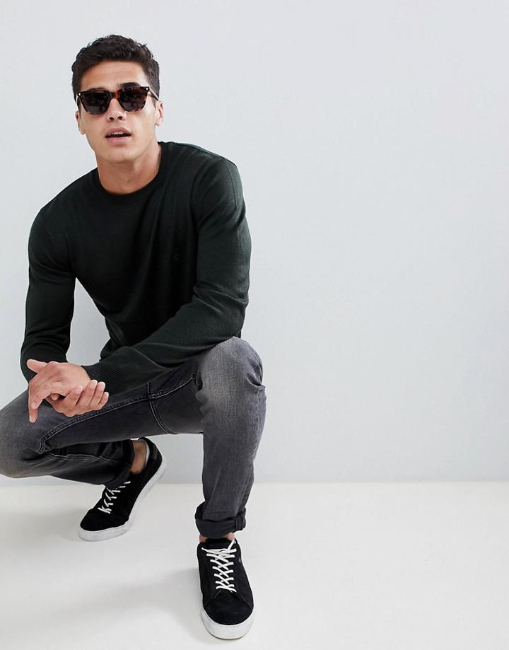 French Connection Plain Logo Crew Neck Knit Sweater-green