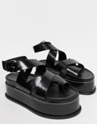 Asos Design Fifi Premium Leather Flatform Sandals In Black