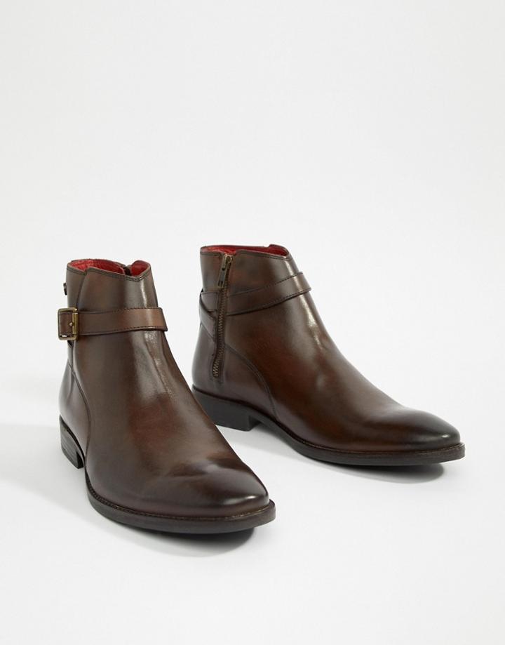 Base London Fern Chelsea Buckle Boots In Brown - Brown