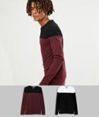 Asos Design Muscle Fit Long Sleeve T-shirt With Contrast Yoke 2 Pack Save - Multi