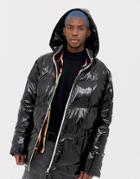 Collusion High Shine Hooded Puffer Jacket - Black