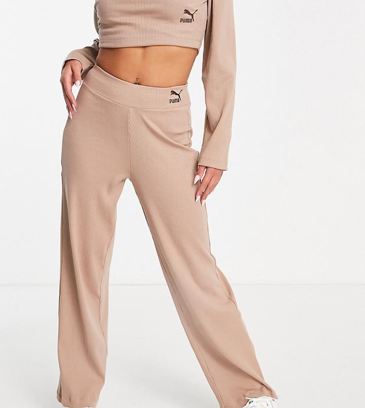 Puma Ribbed Wide Leg Pants In Chanterelle-brown