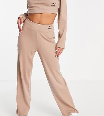 Puma Ribbed Wide Leg Pants In Chanterelle-brown