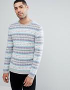 Asos All Over Fairisle Wool Mix Sweater In Gray - Multi