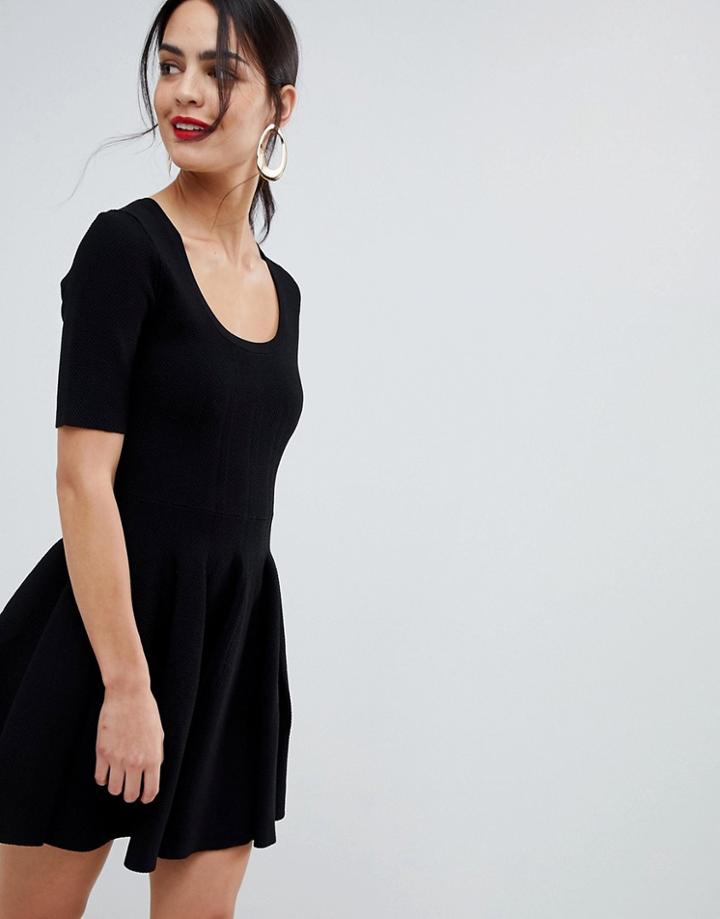 Asos Design Dress In Structured Yarn And Stitch Detail - Black