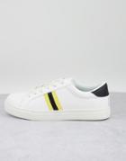 Brave Soul Flatform Minimal Side Stripe Lace Up Sneakers In White/yellow