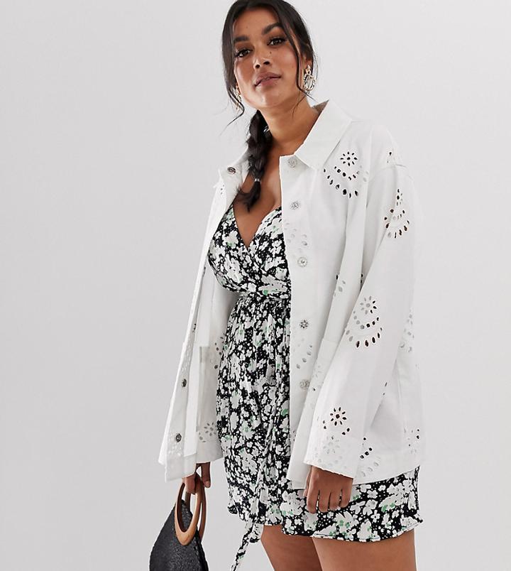 Asos Design Curve Broderie Jacket - White