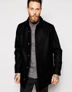 Dr Denim Wool Coat Tosh Concealed Fly Front - Black