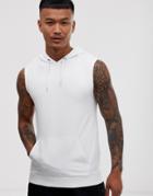 Asos Design Sleeveless Muscle Hoodie In White - White