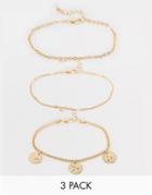 Pieces 3 Pack Bracelets With Coin Charms In Gold