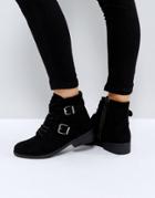 Qupid Buckle Strap Flat Boot - Black