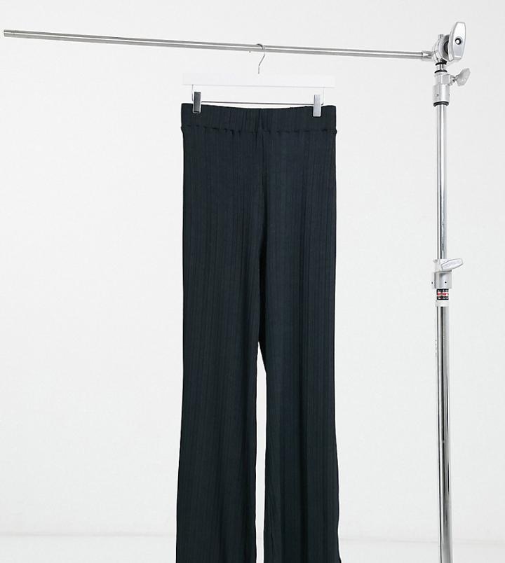 River Island Plus Ribbed Kick Flare Pants In Black