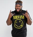 Asos Design Plus Nirvana Longline Band T-shirt With Face Print - Black