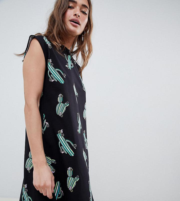 Asos Design Petite Cactus Print Mini Swing Dress - Multi