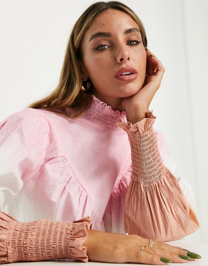 Asos Design High Neck Long Sleeve Top In Ombre Tie Dye-multi