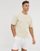 Jack & Jones Premium Waffle Over Sized T-shirt In Cream