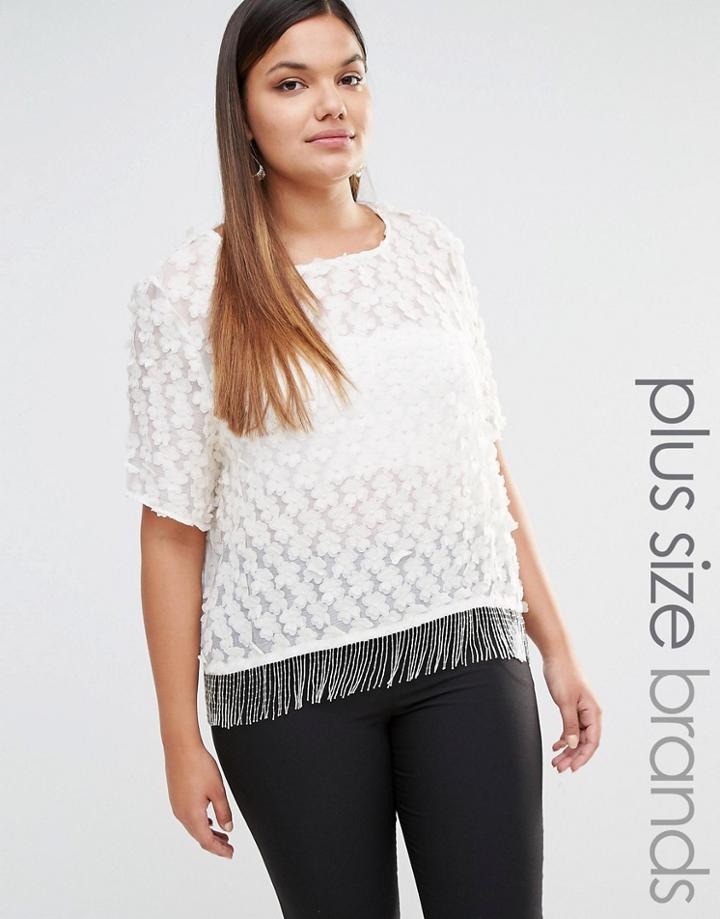 Elvi Daisy Top With Beaded Fringe - White