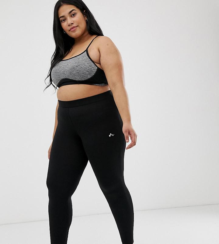Only Play Plus Leopard Mesh Detail Yoga Legging - Black
