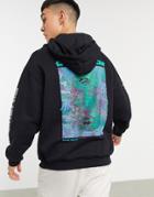 Asos Design Oversized Hoodie In Black With Reflective Multi Placement Prints