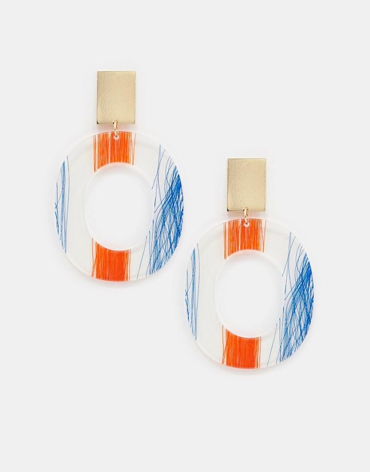 Asos Design Drop Earrings With Thread Trapped Resin In Gold - Gold