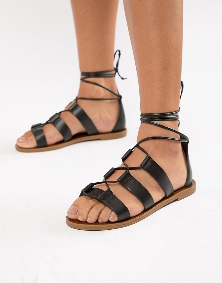 Aldo Leather Tie Leg Sandals-black