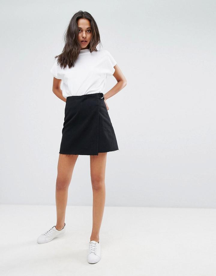 Dr Denim Denim Skirt With Raw Hem - Black