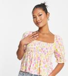 Miss Selfridge Petite Puff Sleeve Blouse In Pink Ditsy Floral-multi