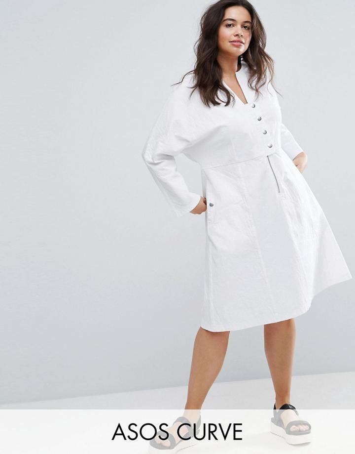 Asos Curve Midi Dress With Popper Detail - White