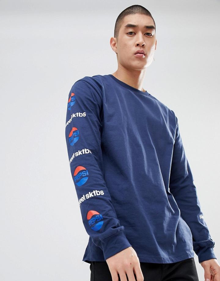 Sweet Sktbs X Pepsi Long Sleeve T-shirt With Sleeve Print In Navy - Navy