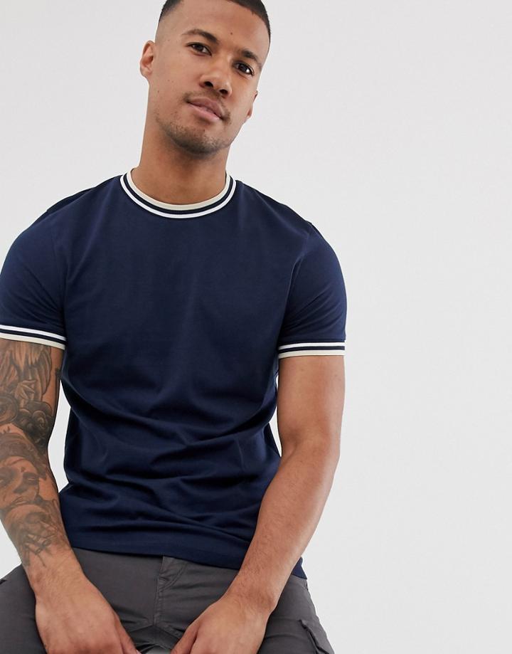 Asos Design T-shirt With Contrast Tipping In Navy - Navy
